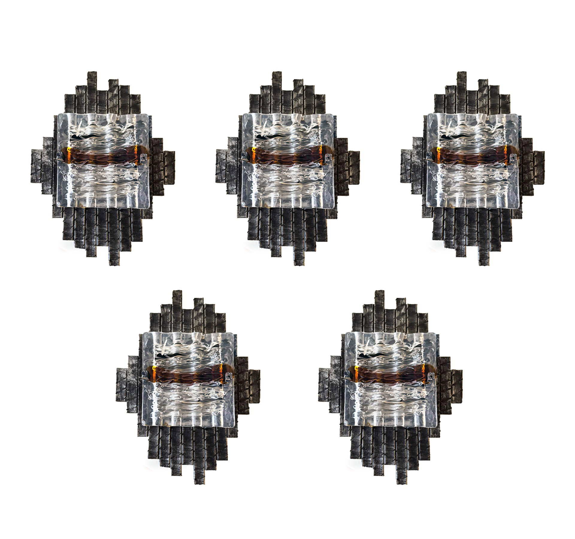 Set of 5 Brutalist-style wall lights, Murano, 1960s